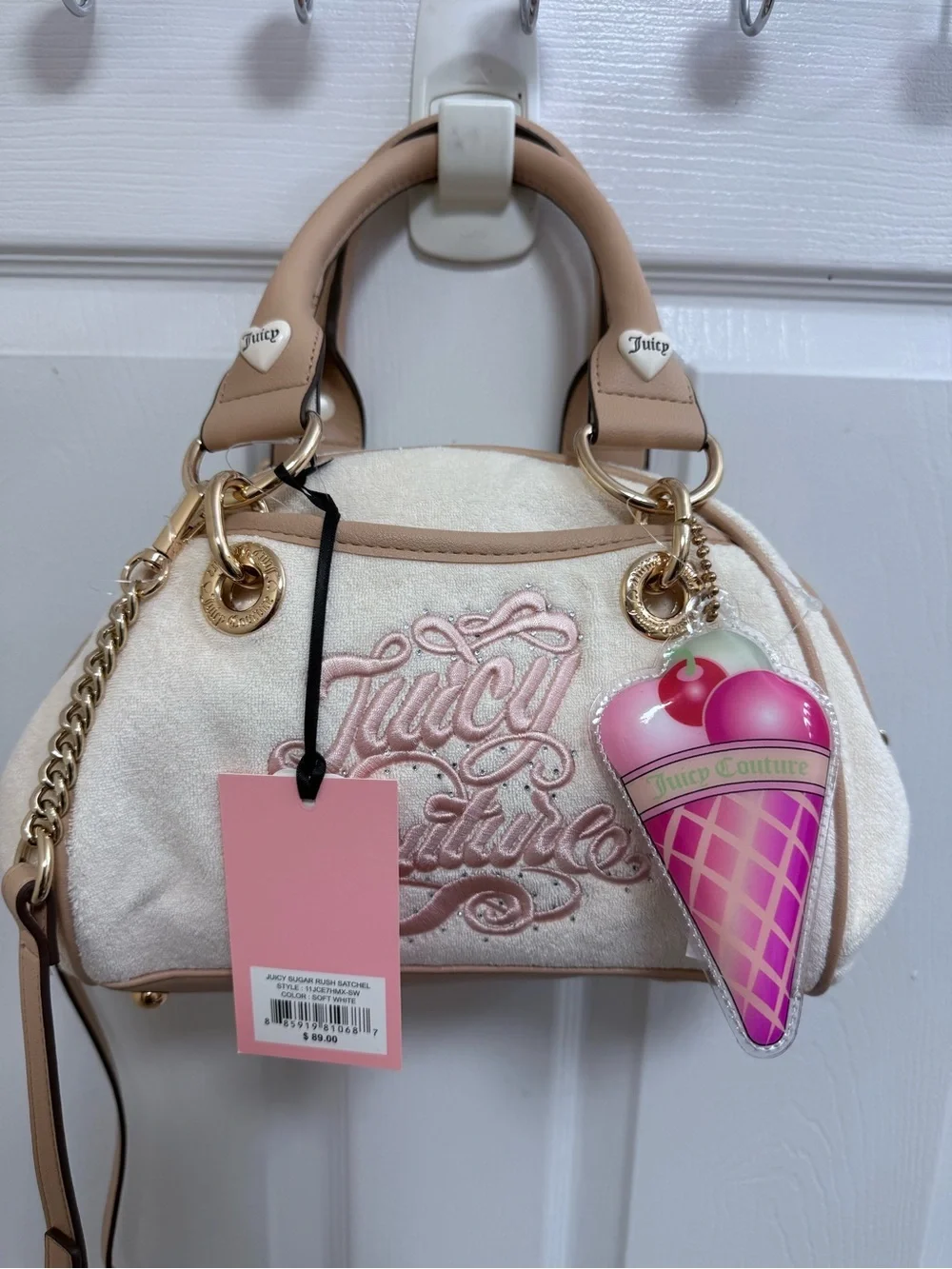 NWT Juicy Couture Juicy Sugar Satchel with Charm in Soft White